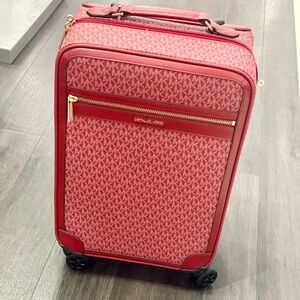 NWT Michael Kors Small Signature Logo Suitcase Luggage Cherry Color Travel Trip